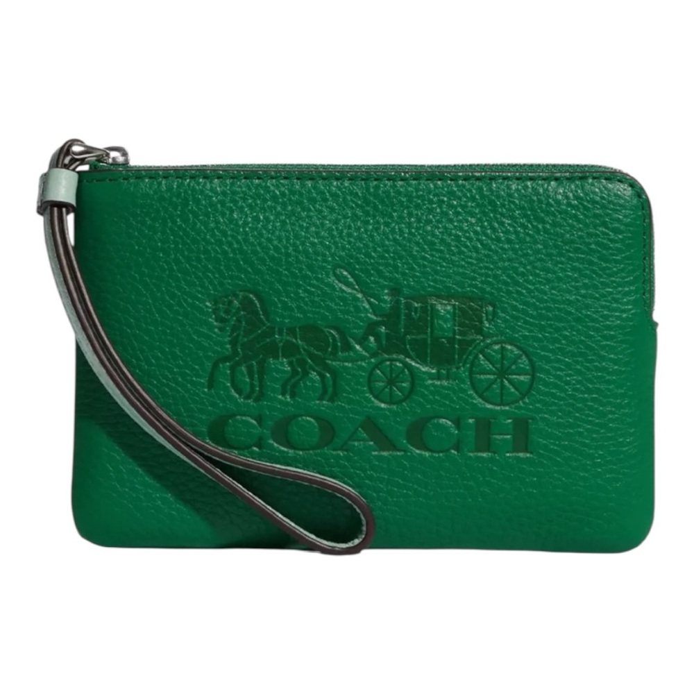 Corner Zip Wristlet In Colorblock With Horse And Carriage